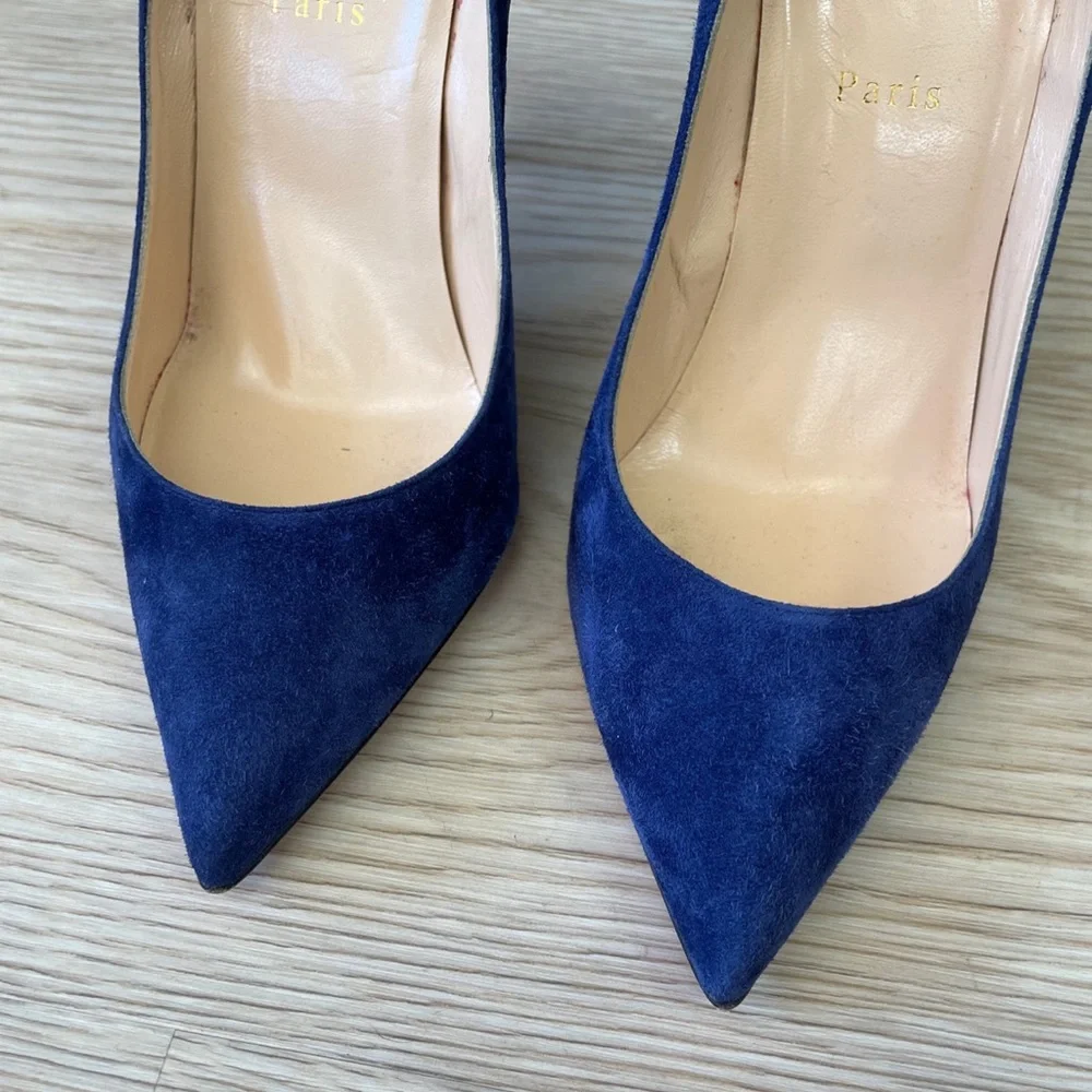 Christian Louboutin Blue Suede Heels - Picture 2 of 5